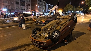 Edirne'de kontrolden çıkan araç ters döndü