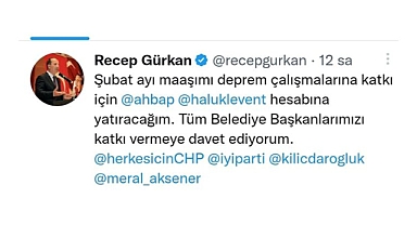 GÜRKAN, MAAŞINI DEPREMZEDELERE BAĞIŞLADI