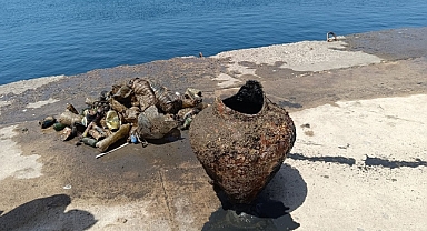 Enez Limanı'nda yapılan çevre temizliğinde amfora bulundu