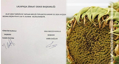Ayçiçek biçim fiyatı belirlendi