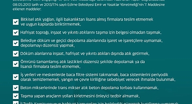 EDİRNE BELEDİYESİ’NDEN ÇEVRE TEMİZLİĞİ VE DUYARLILIĞI İÇİN YENİ DÜZENLEMELER