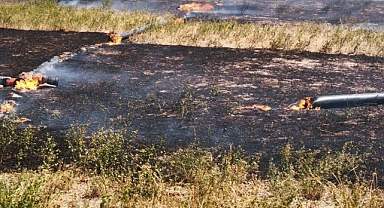 Yangında sulama boruları yandı 