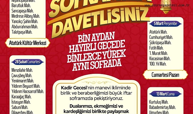 EDİRNE BELEDİYESİ’NDEN RAMAZAN BOYUNCA İFTAR PROGRAMLARI