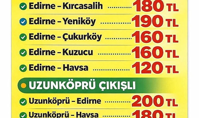Uzunköprü–Edirne Otobüs Fiyatlarına Zam