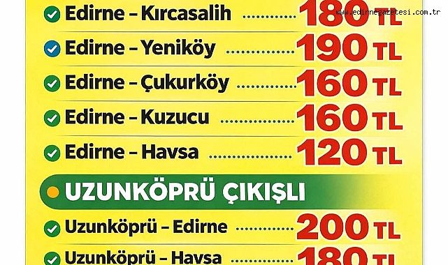 Uzunköprü–Edirne Otobüs Fiyatlarına Zam