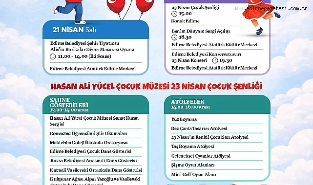 23 NİSAN COŞKUSU 3 GÜNE YAYILAN ETKİNLİKLERLE YAŞANACAK