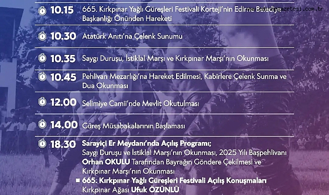 665. KIRKPINAR YAĞLI GÜREŞLERİ FESTİVALİ PROGRAMI AÇIKLANDI