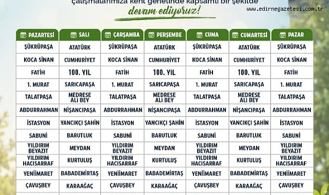 EDİRNE BELEDİYESİ HAFTALIK SİVRİSİNEKLE MÜCADELE PROGRAMINI AÇIKLADI