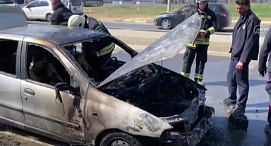 Yeni aldığı otomobil, plaka taktırmaya götürürken alev alarak yandı